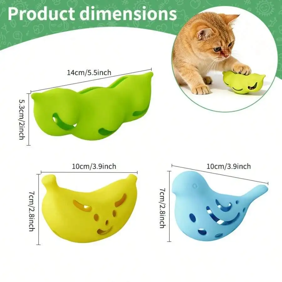 Food Snacks Distribution - インタラクティブな猫用おやつ配布玩具セット、キュートなデザインの猫用スローフード玩具（エンドウ豆、鳥、バナナ）1～3パック、室内で遊ぶ猫用おもちゃ