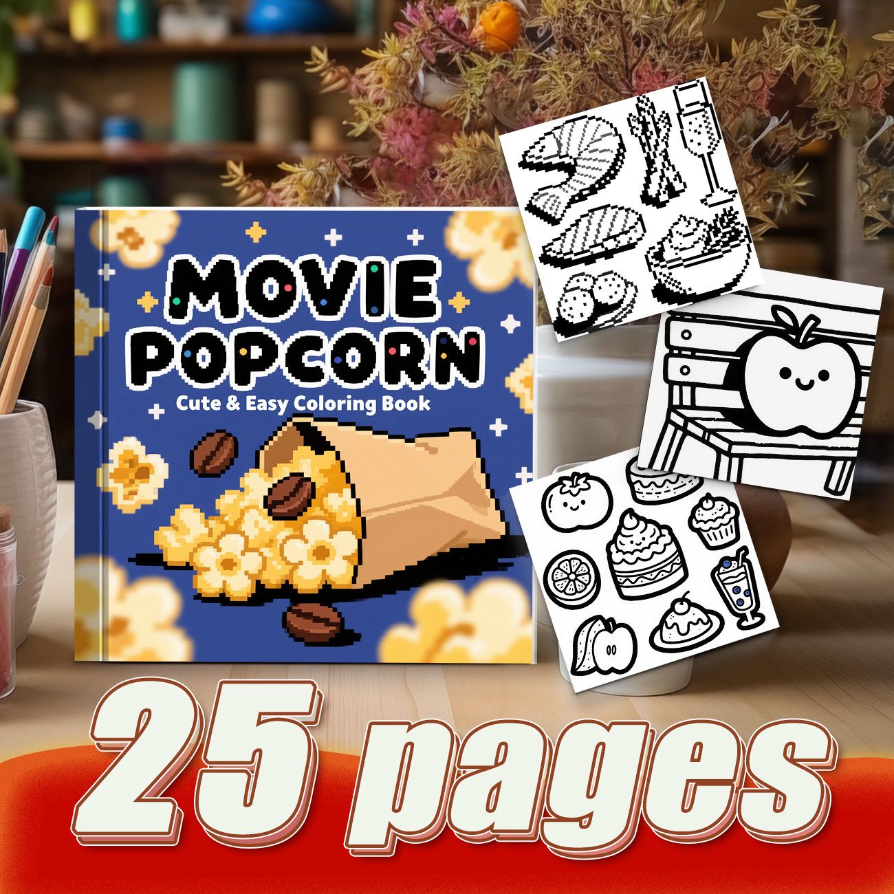 映画ポップコーンのかわいい＆簡単塗り絵ブック 25ページ 映 - Food And Snacks Coloring Book のレビューと価格