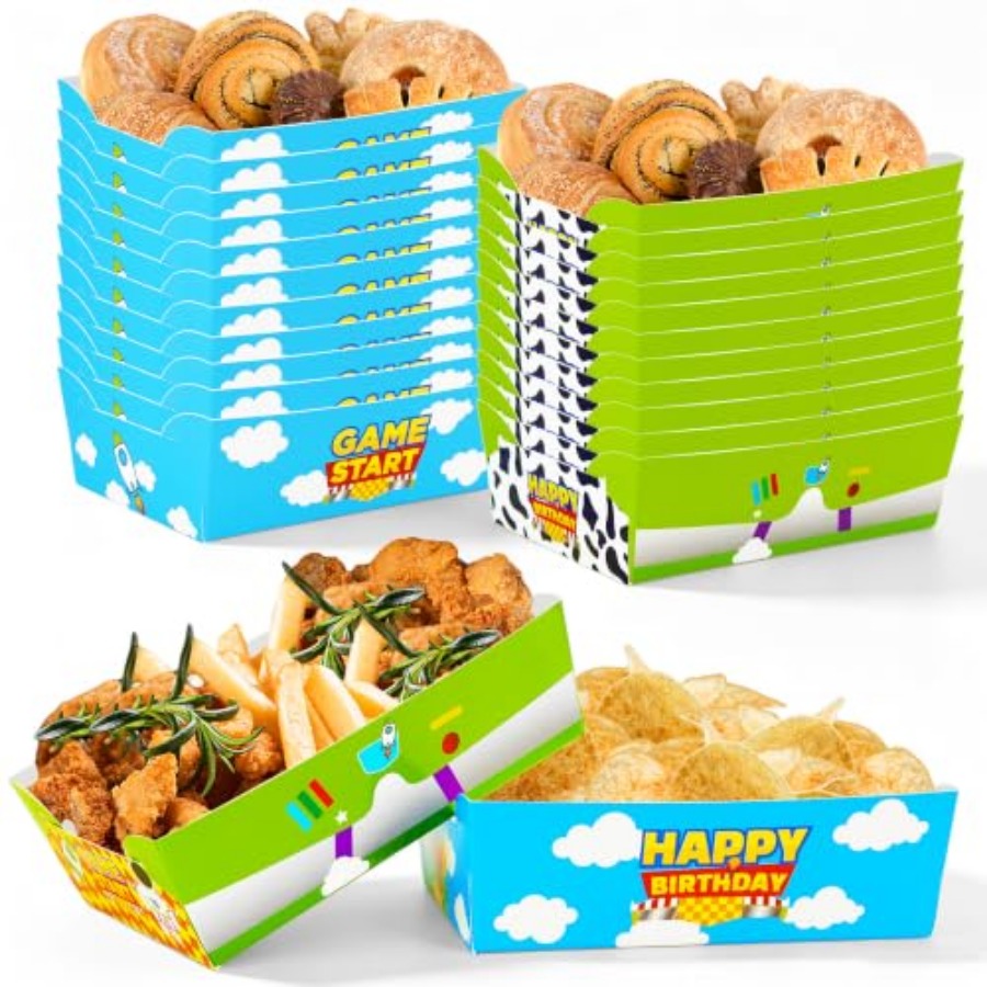 24個入り漫画風紙製食品トレイ使い捨て青空と白雲のスナックボ - Food Snacks Party のレビューと価格