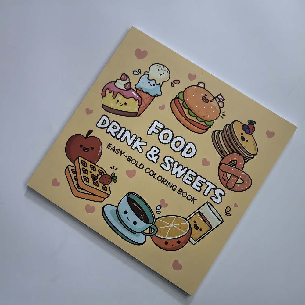 食品、飲み物、お菓子 大人向けの簡単な大胆な塗り絵 かわいい - Food And Snacks Coloring Book のレビューと価格