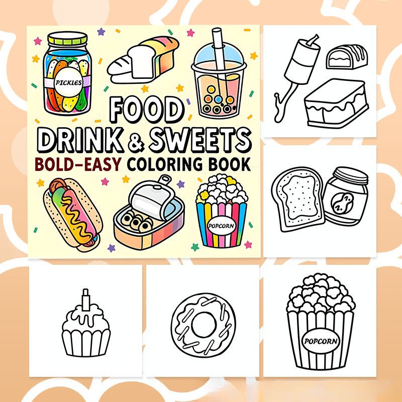 食べ物、飲み物、お菓子、大胆で簡単な塗り絵、かわいいスナック - Food Snacks Drawing のレビューと価格