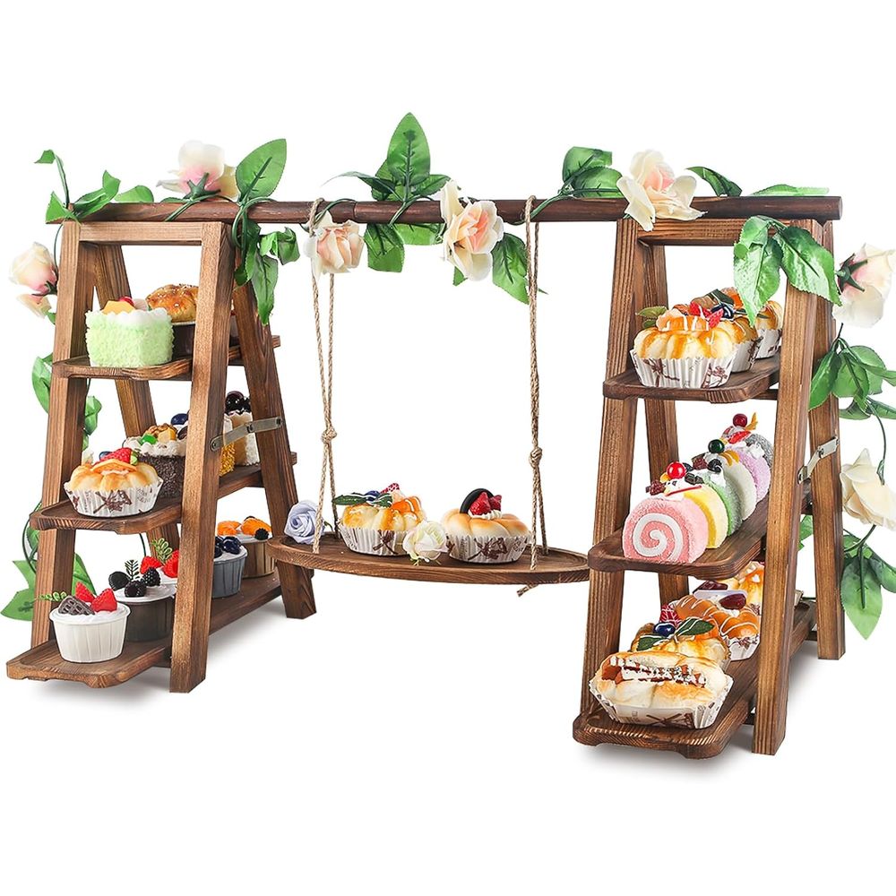 3段カップケーキスタンド、スイング式、下段装飾、取り外し可能 - Food Snacks Party のレビューと価格