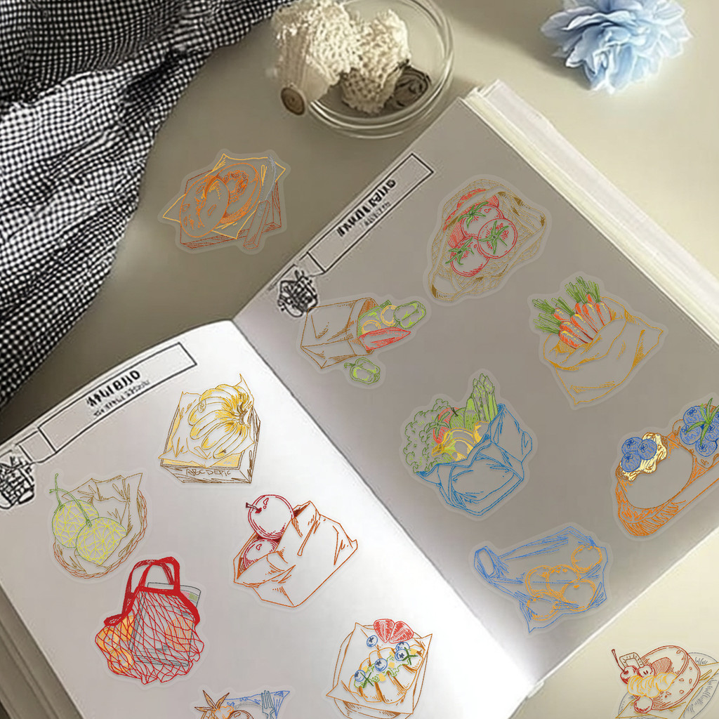 50枚入り カラーラインデッサンフードPET防水ステッカー、 - Food Snacks Drawing のレビューと価格